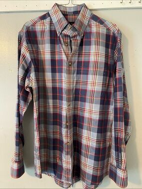 Jos. A. Bank Navy, Red & White Plaid Button-Down Shirt